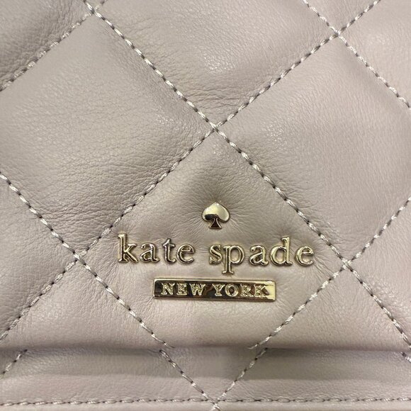 KATE SPADE NEW YORK QUILTED LIGHT TAUPE SILVER CHAIN BAG SMALL LIKE NEW - Picture 6 of 15